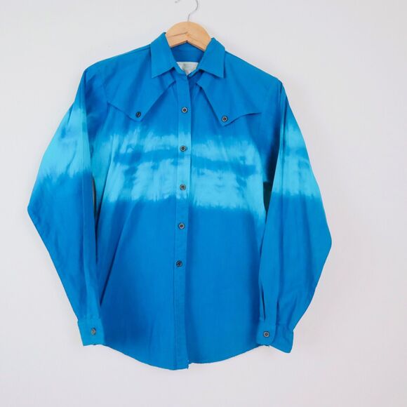 NWT Vintage Frontier Rider Mens M Western Shirt Tie Dye Ombre Blue - Picture 2 of 9